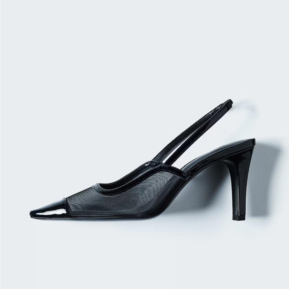 Black Mesh Slingback Pumps